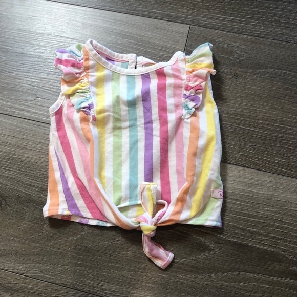 RuffleButts Pastel Rainbow Ruffle Shoulder Tie Front Top Baby Girl 12–18 Month - Picture 2 of 8